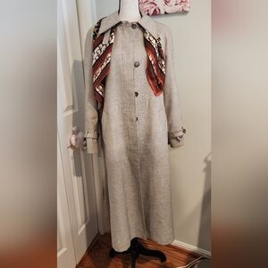 Women’s Light Gray Long Trench Coat - Classic Button Front